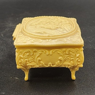 Footed Trinket Jewelry Box 2.5" Victorian Couple Molded Celluloid Vintage 1940's