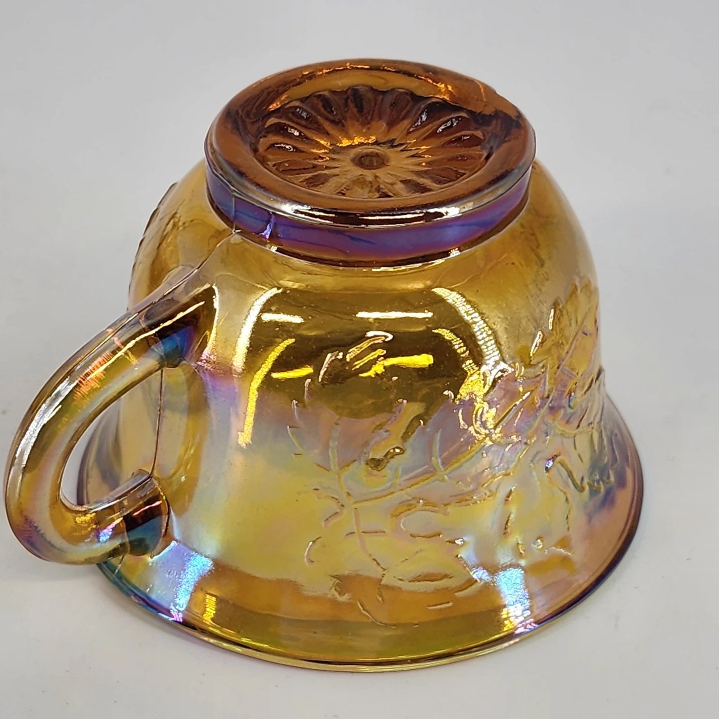 5 Harvest Grape Punch Cups Marigold Iridescent Indiana Glass Carnival Vintage