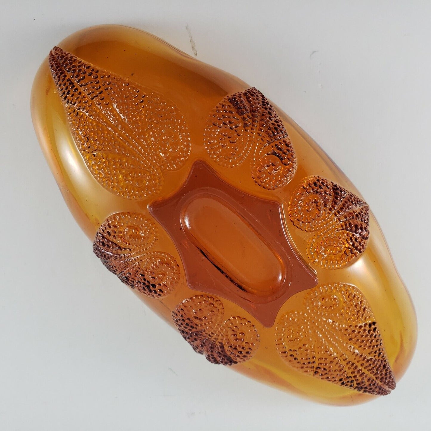 Indiana Glass Dark Amber Stippled Leaf Scalloped Decorative Candy Relish