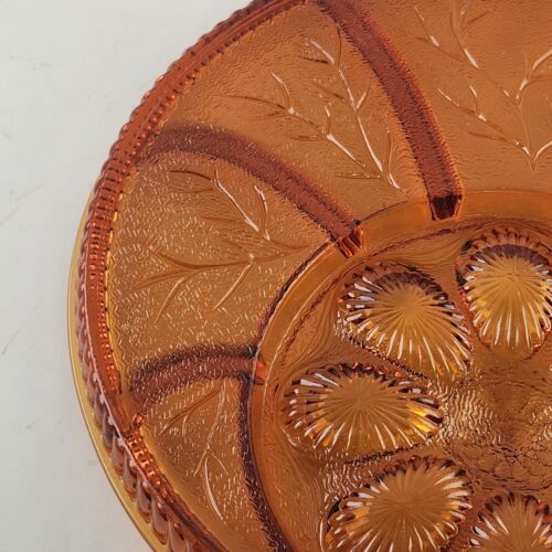 Indiana Glass Pebble Leaf Amber Egg Relish Serving Platter Vintage 12.75" Round