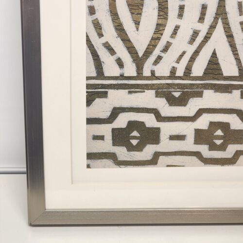 Tribal Pattern In Cream Framed Art Print Brushed Gold Wooden Frame 20" x 32" EUC