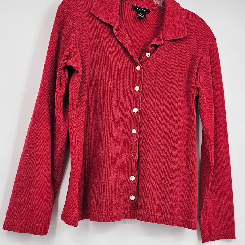Vintage 90s The Limited Sweater Women’s L Red Button Front Collared Cotton Made in Korea