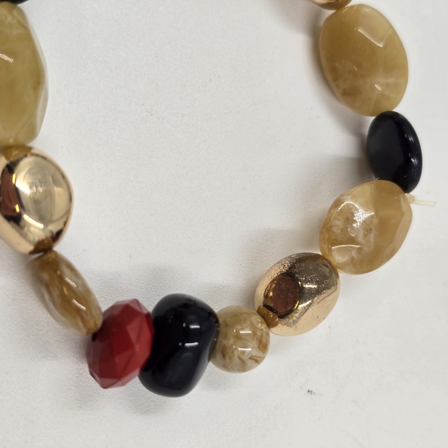 Set of 2 Gold Tone Enamel Multicolor Faux Pearl Elegant Beads Stretch Bracelet