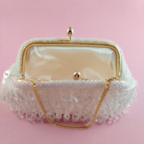 Handmade Hong Kong Beaded Vintage Evening Purse Mini Beads Prisms Sequins 7x4.5"