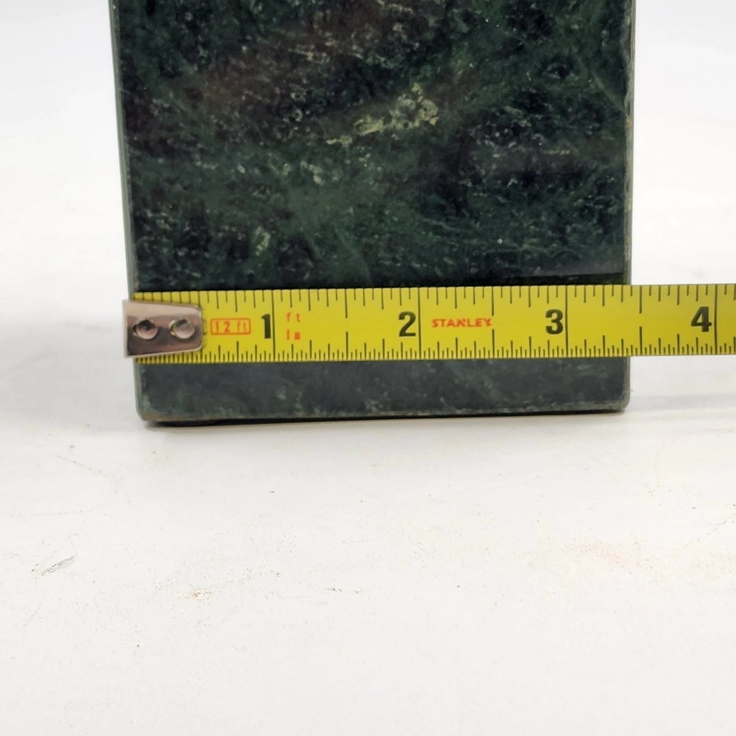 Green Marble Box Solid Walls Trinket Jewelry Storage with Lid 3.5" x 4" Vintage