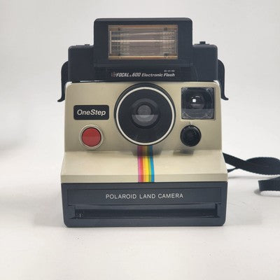 Polaroid Land Camera One Step Focal 600 Flash Rainbow Stripe w Manual Black Case