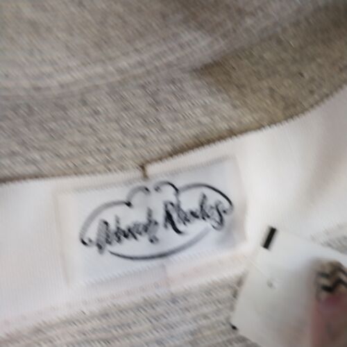 Deborah Rhodes Brimmed Hat Gray Straw Weave Bows Buttons 2.5" Women Medium