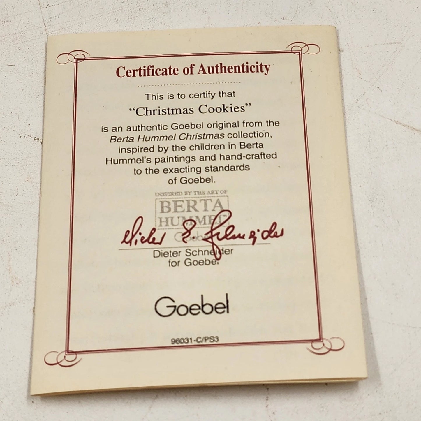 Berta Hummel CHRISTMAS COOKIES Ornament Goebel BH-46 Porcelain Boy 1997
