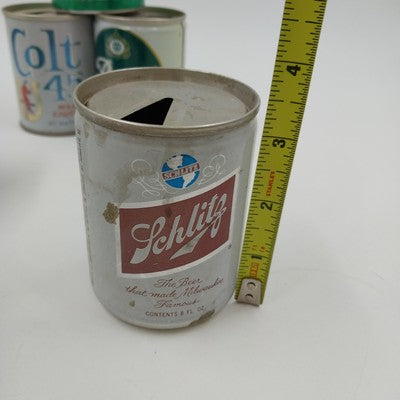 5 Old Vintage Short Empty Beer Cans Schlitz Pearl Cream Ale Colt 45 Rolling Rock