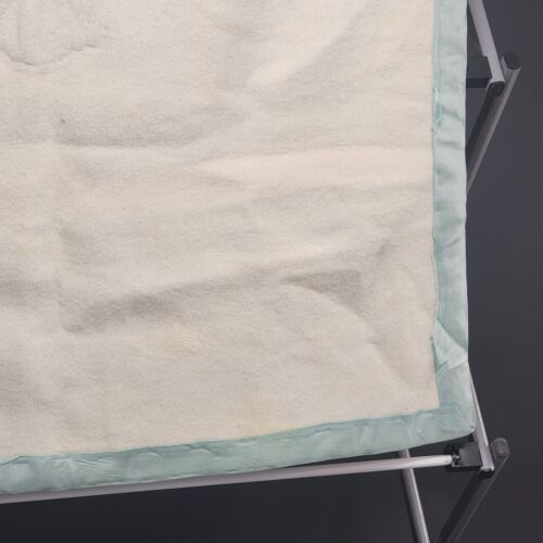Baby Blanket Appliqued Embroidered Lamb & Flowers Blue Satin Edging 38" x 28"