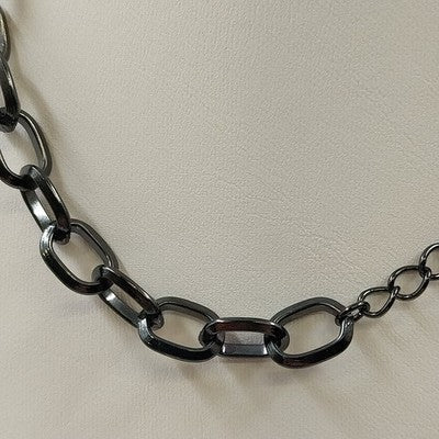 Black Chain with White Faux Pearl & Black Beads with Large Open Pendant Marbled
