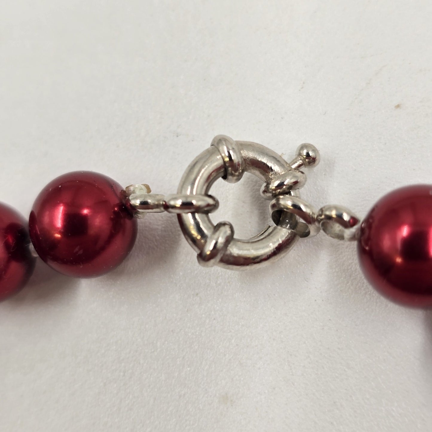 Set of 3 Shiny Red & Blue Faux Pearl Beads Bracelets Spring Ring Clasp