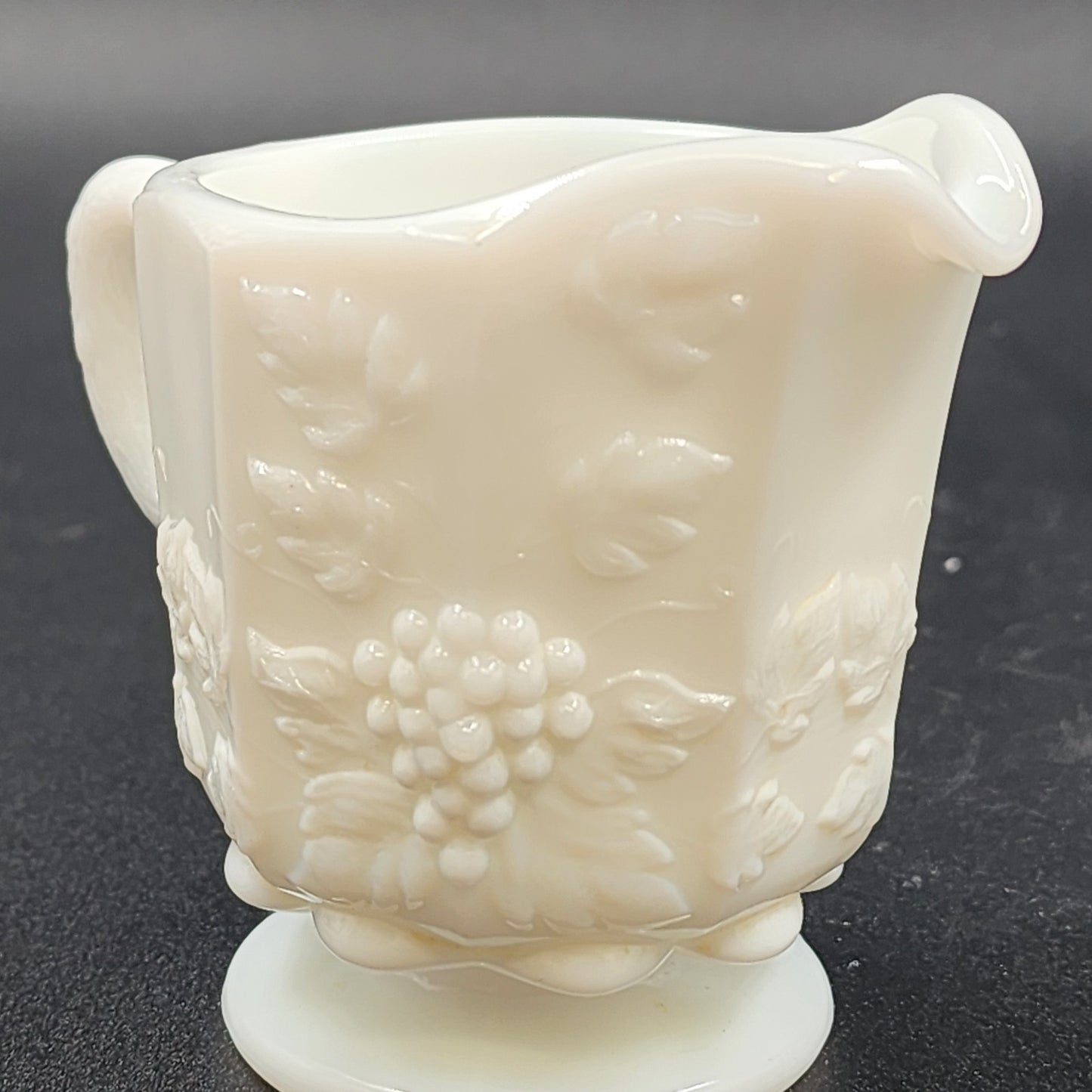 Milk Glass Creamer and Sugar Set Westmoreland Grape Pattern 8-Sided Pedestal Vtg