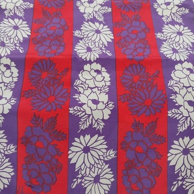 Veresa Oblong Scarf Purple Red Stripes White Floral 46” x 10” Polyester