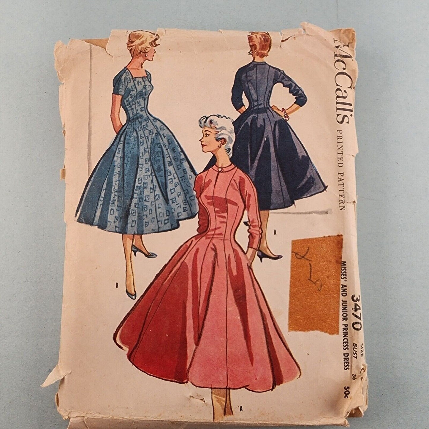 McCall's 3470 Vintage Sewing Pattern Misses and Junior Princess Dress 1955 Sz 18