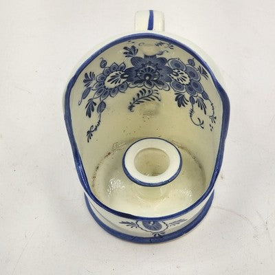 White with Blue Flower Design Scoop Shape Delftware Porcelain Candlestick Holder