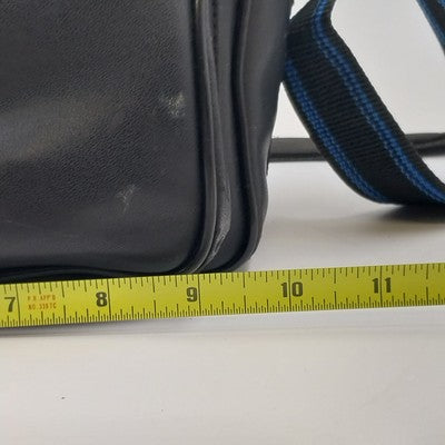 Kalimar Black Leather Camera Bag 10"x7"x7" Side Pockets & Shoulder Strap Vintage