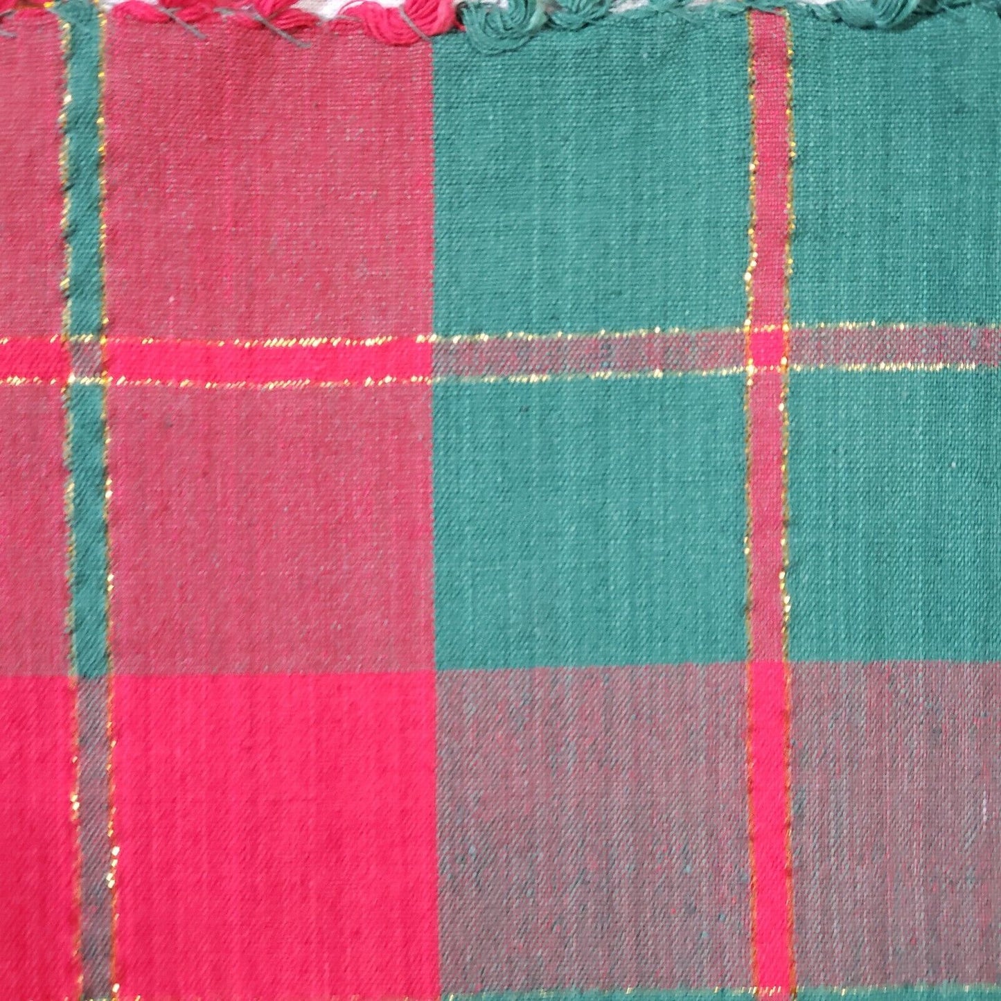 9 Fabric Placemats Dark Green Red Gold Plaid Holiday Christmas Vintage 15" x 15"
