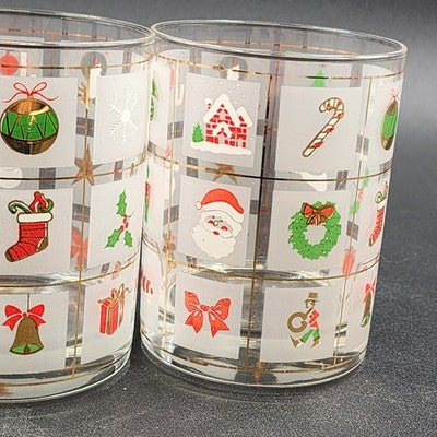 2 Culver Christmas Potpourri Double Old Fashioned Highball Shot Glasses