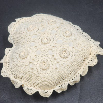 Pillow Heart Shaped Crocheted Cream Ivory Rustic Cushion Removable 12” X 14” 70s
