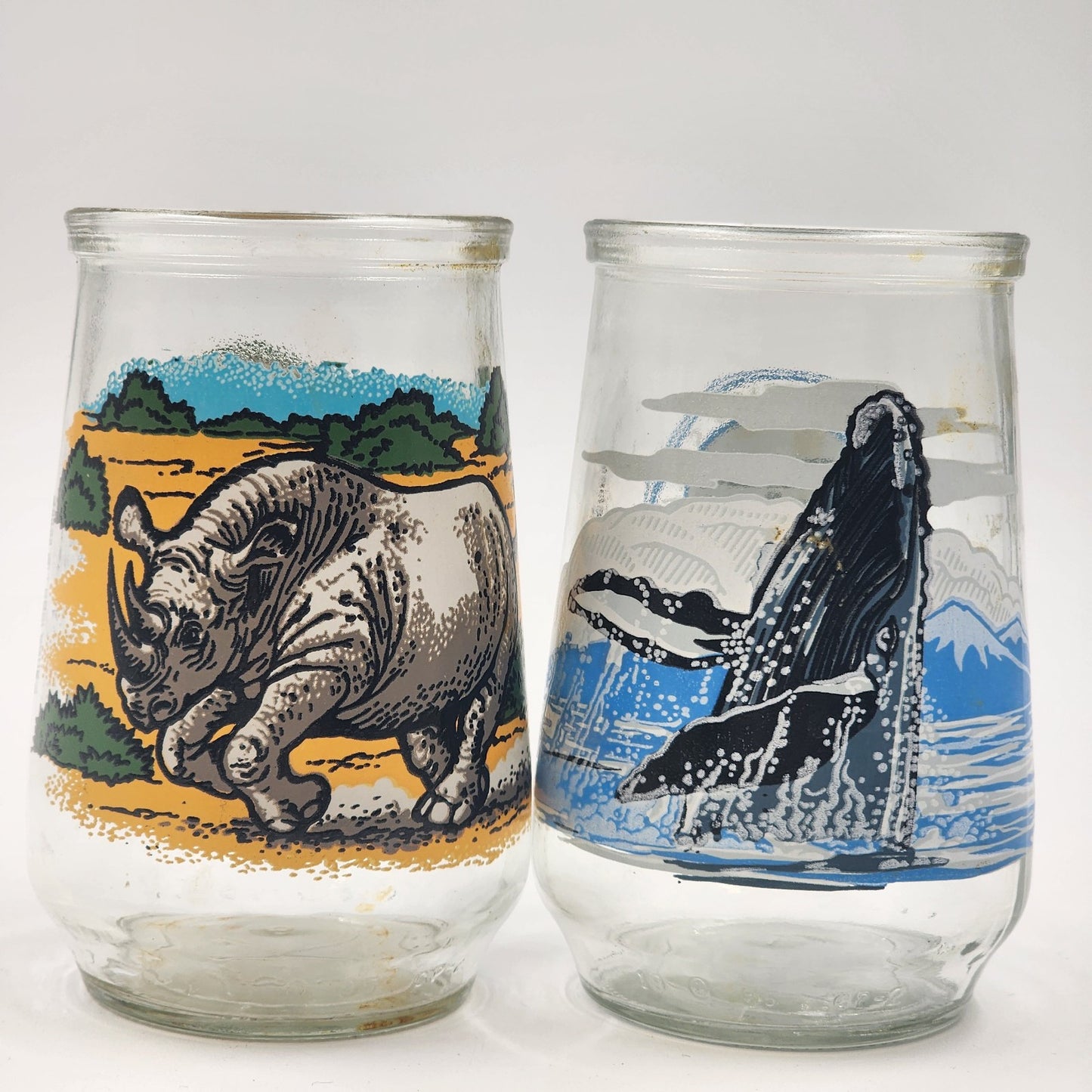 Endangered Species Collection #2 Rhino #6 Whale Welch's Jelly Jar Glass 4"x2.5"