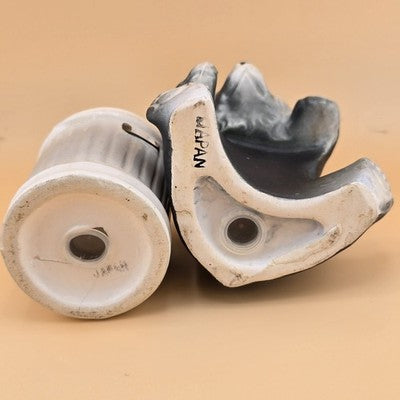 Bear Trash Can Salt Pepper Shakers Plastic Stopper Japan Chalk Ware Ceramic 4.5"