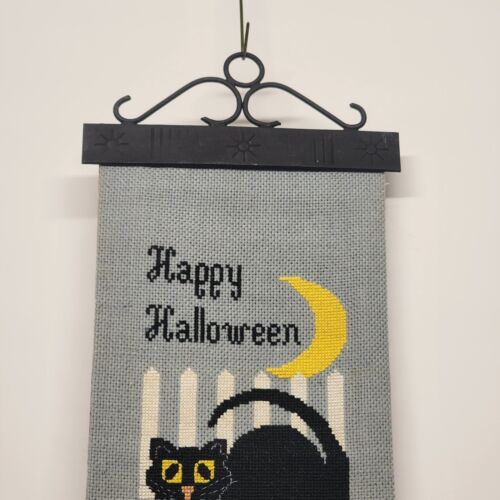Happy Halloween Counted Cross Stitch Chart & Black Scroll Bell Pull Hanger 7x18"