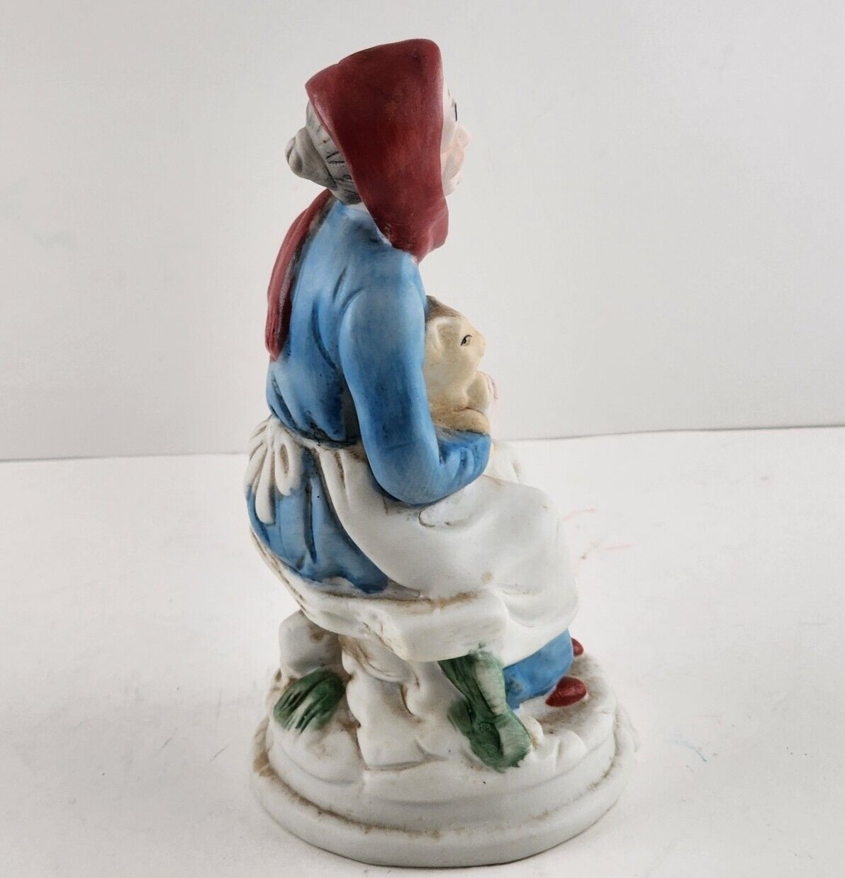 Arnart Porcelain Elderly Lady with Cat on a Bench Figurine 6"h Vintage 1950's