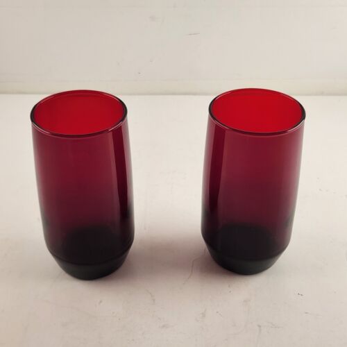Set of 2 Anchor Hocking Royal Ruby Red Flat Tapered Tumbler Glass 5"