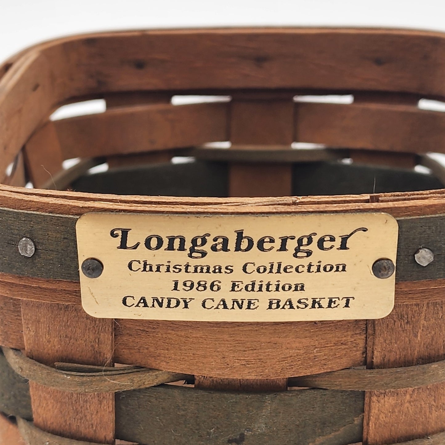 Longaberger Candy Cane Basket Christmas 1986 Collection Green Accent 5"x5"x4"