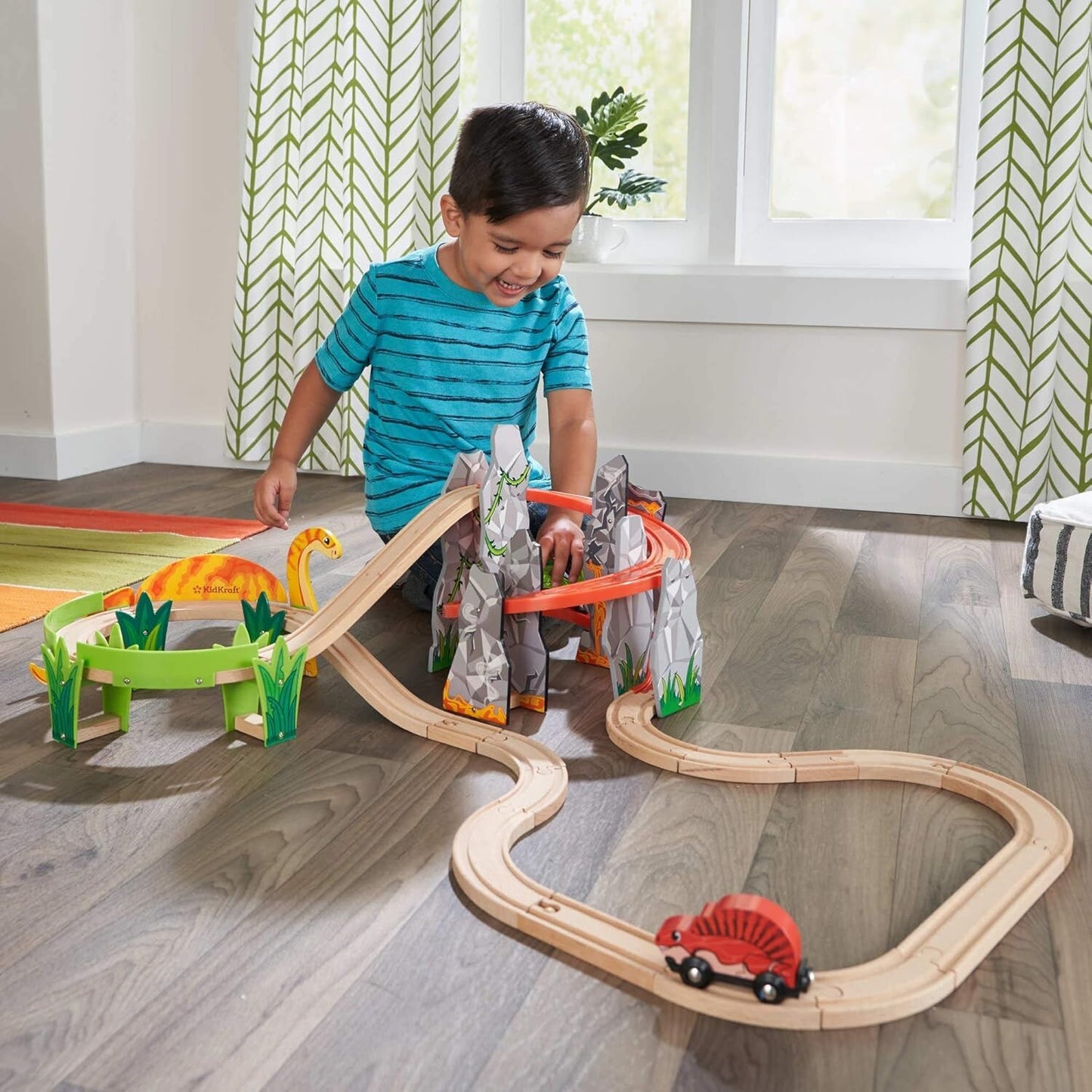 KidKraft Dino World Wooden Train Set Volcano Escape New in Box