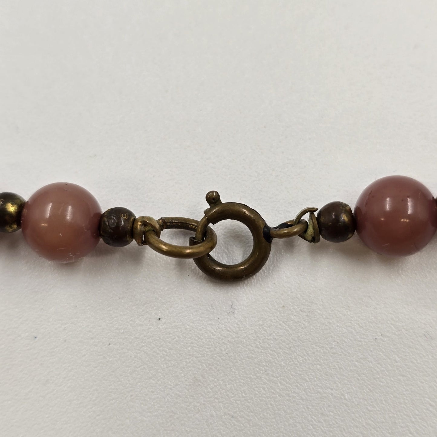 Gold Tone Pink Shiny Glass Faux Pearl Stone Bead Long Necklace 26.5"