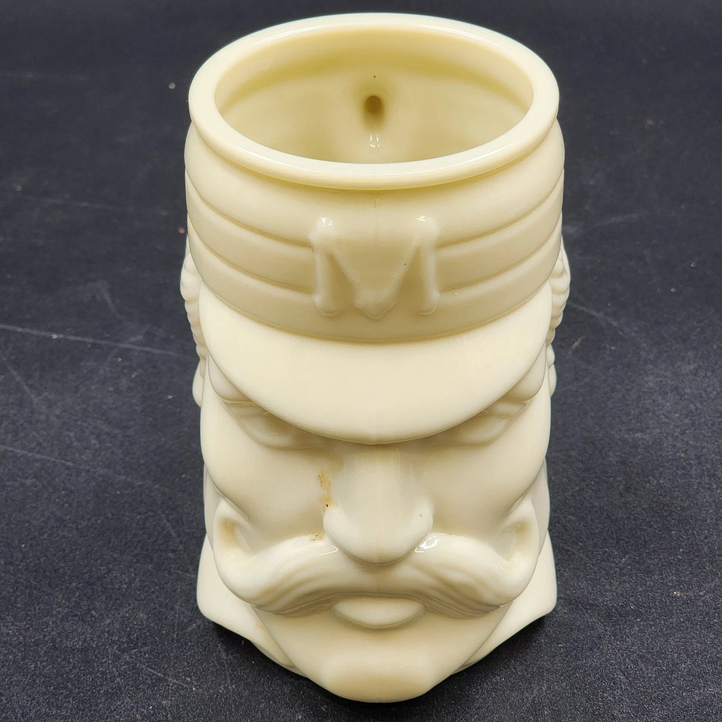 Avon Casey At The Bat Mustache Man Shaving Stein Custard Milk Glass Mug Vintage