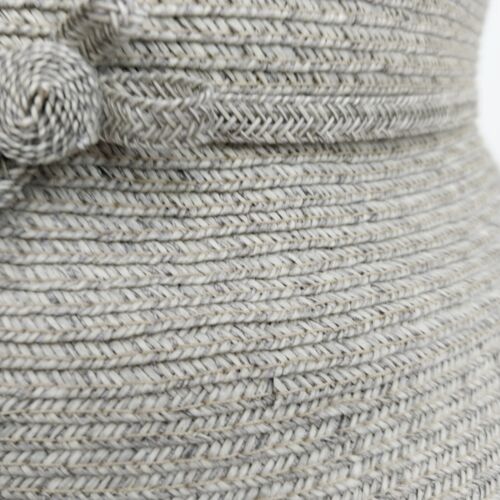 Deborah Rhodes Brimmed Hat Gray Straw Weave Bows Buttons 2.5" Women Medium