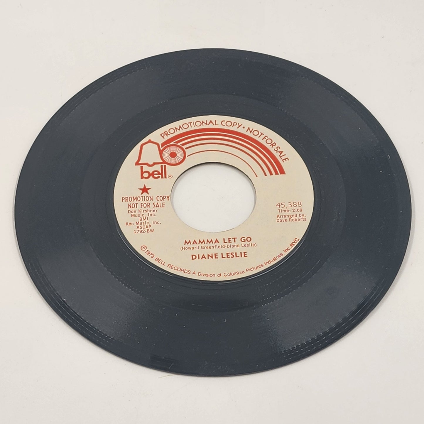 Diane Leslie Bell Records Promotion Copy of Mamma Let Go Vinyl 7" 45 RPM 1973