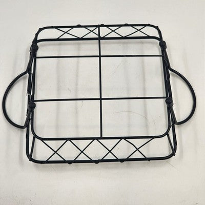 2 Casserole Serving Carriers Black Metal Wire Nesting with Handles 8.75" & 8"
