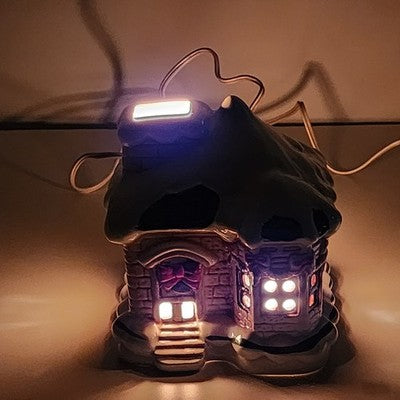 Christmas Snow House Village 6.5" Ceramic Switch Control Light-Up Lamp Tabletop
