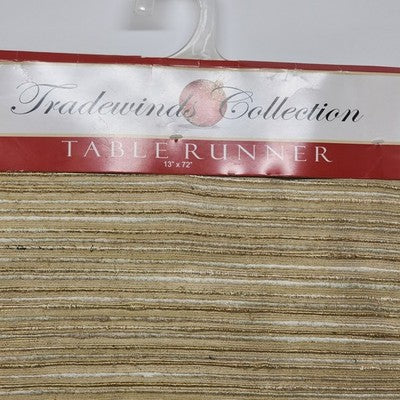 Table Runner Gold White Tradewinds Designer Collection Linen 13x72 Tapered Ends