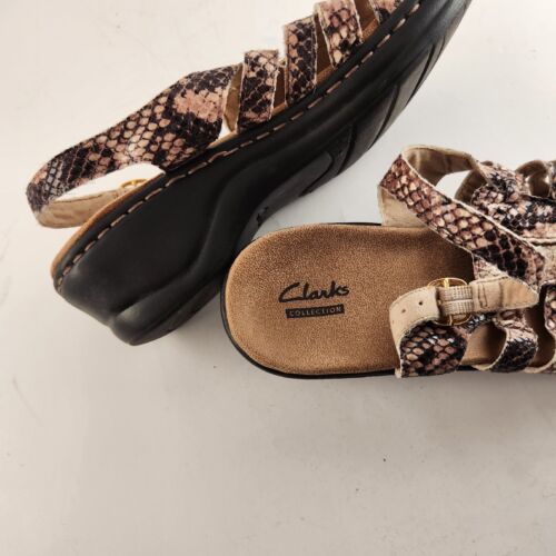Clarks Collection Women Beige Snake Skin Print Sandals Singback Brown Size 7.5