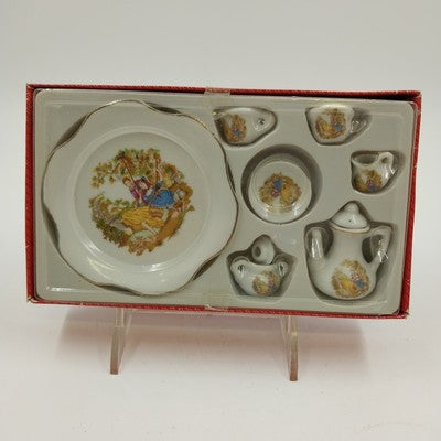 10pc Mini Tea Set Porcelain Women in Garden Collectible w/ Box 3.75"