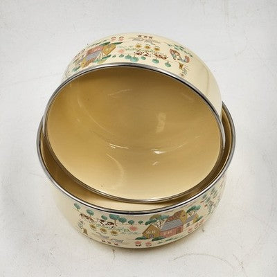 2 pcs International Heartland Enamel Nesting Mixing Bowls 7" x 3" & 6.5" x 2.75"