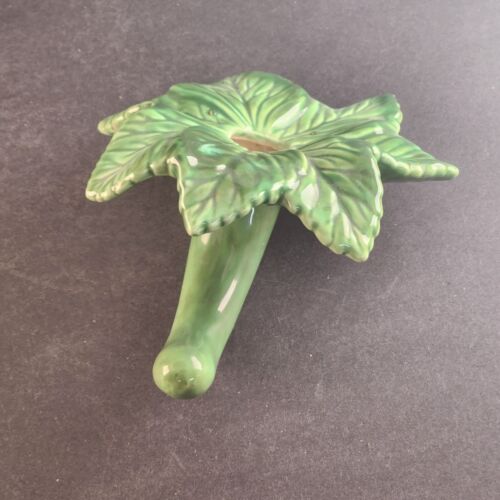 Vintage Green Ceramic Bud Vase 7" Leaf Vein Design Single Stem Candle Top