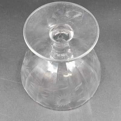 Candy Dish Etched Cut Compote Sunburst Floral Clear Glass Footed 5.25"x4.5"