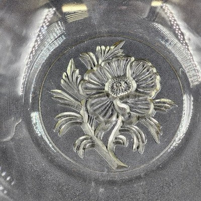 Glass Serving Bowl Floral Flower Etched Bottom Gold Tone Rim 10.5”x3.5”
