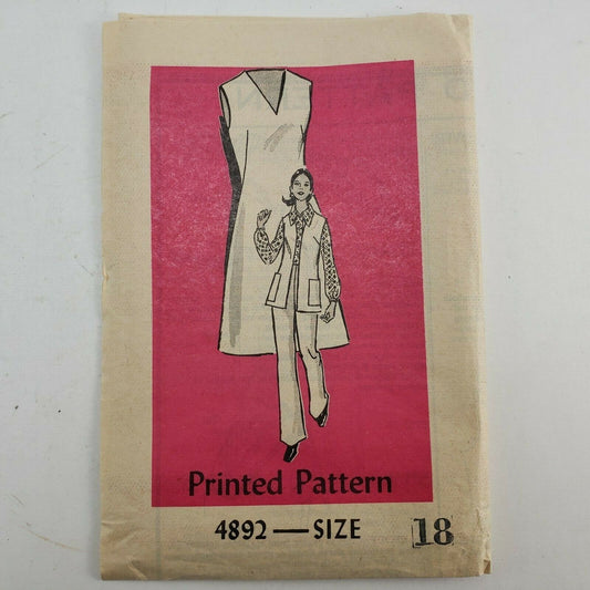 Printed Pattern 4892 Size 18 Vintage Mail Order Sewing Pattern 1973 Pantsuit Cut