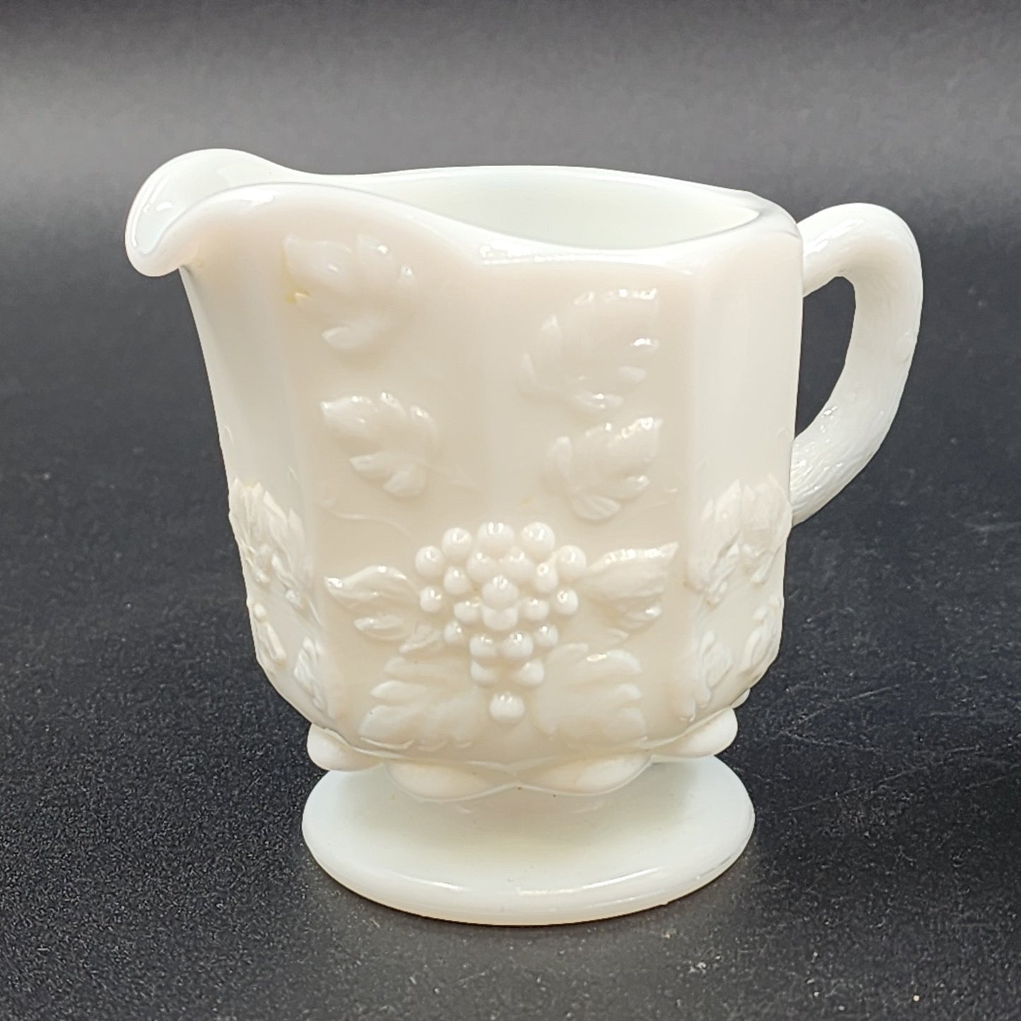 Milk Glass Creamer and Sugar Set Westmoreland Grape Pattern 8-Sided Pedestal Vtg