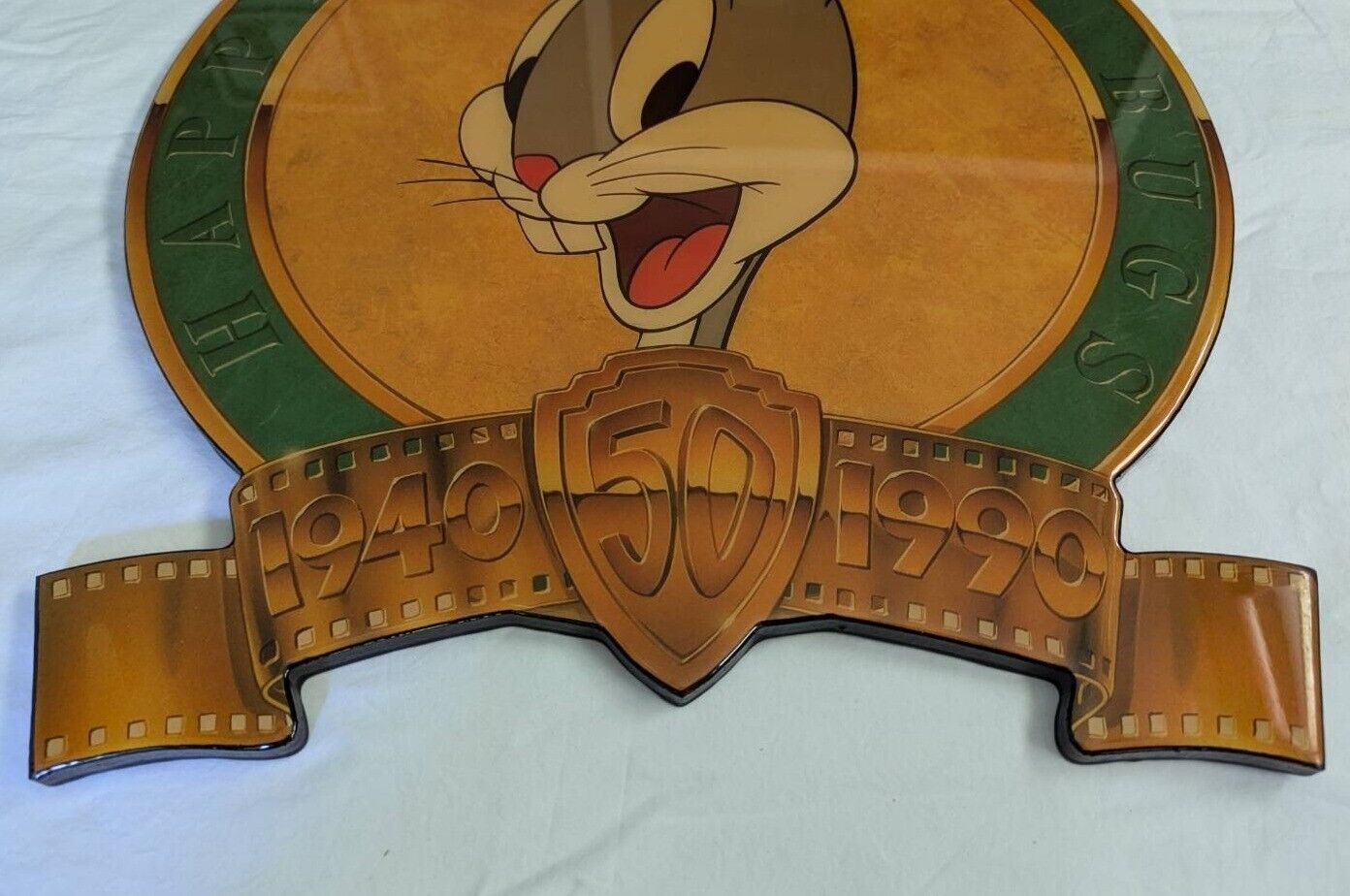 Vintage 1990 Bugs Bunny “Happy Birthday” 50th Anniversary Wall Plaque – Warner Bros. Looney Tunes Collectible – 20.5"x22.5" Laminated Wood Sign