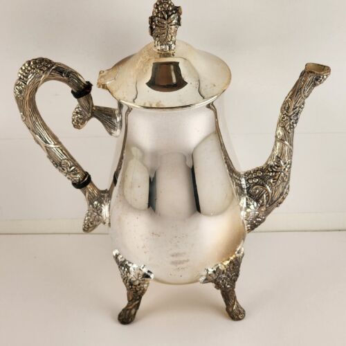 Coffee Server Set Silver Plate Grapevine Pattern with Sugar Creamer Vintage NOS