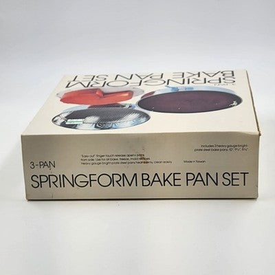 3-Pan Springform Bake Pan Set Heavy Gauge Bright Steel 10" 9.5" & 8.5" NOS