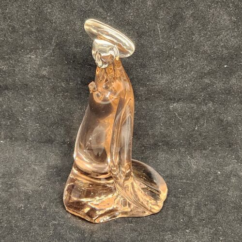 ICET Murano Pink Virgin Mary Madonna Kneeling Glass Figurine Handblown 4.5" Tall